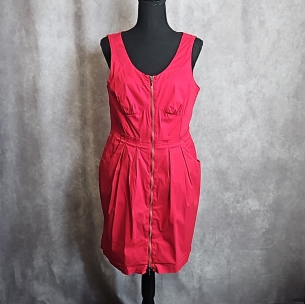 BCBGeneration Little Red Coctail Dress Cutouts Exposed Zipper Size 10